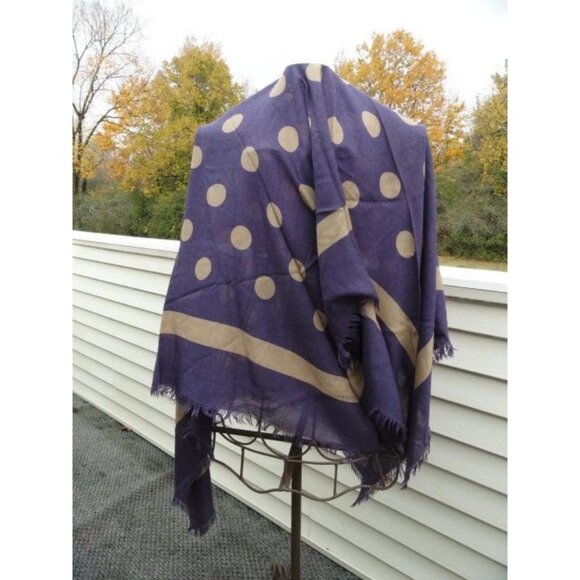 Vintage 1970s VALENTINO COUTURE Scarf Wrap Cashmere Silk Purple Beige Polka Dot - Picture 3 of 10